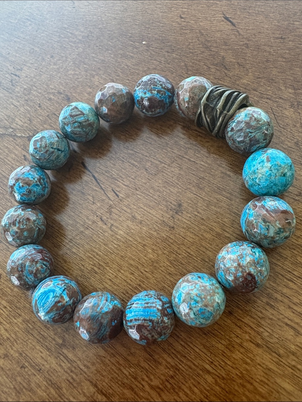 blue calsilica jasper gemstone Beaded Stretch Bracelet Chunky Statement - Picture 10 of 10